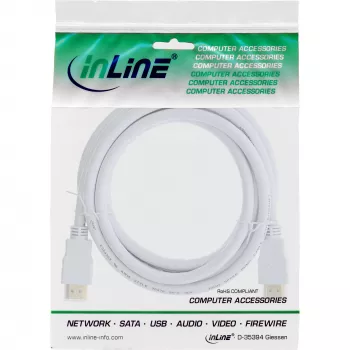 Kabel InLine High Speed HDMI z Ethernet, M/M, biały, pozłacane styki, 3m