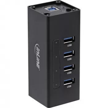 InLine USB 3.0 Hub, 4 porty, obudowa aluminiowa, z zasilaczem 2,5A