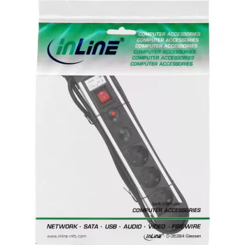 Listwa zasilająca InLine, aluminiowa, 6-gniazdowa z zabezpieczeniem, włącznik, 1,5m