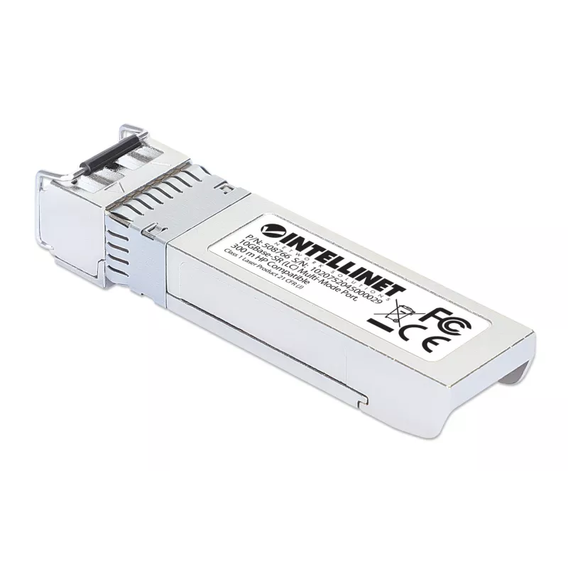 Intellinet Moduł nadawczo-odbiorczy optyczny, 10 Gigabit Fiber SFP+, 10GBase-SR (LC) port wielomodowy, 300m, długość fali 850nm, Ethernet, światłowód, kompatybilny z HPE, odpowiednik HPE J9150A / J9150D / JD092A / JD092B, trzyletnia gwarancja