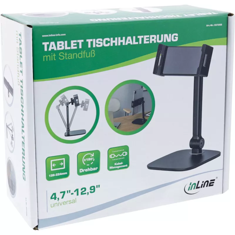Uchwyt biurkowy InLine Tablet z podstawką, do 12,9 cala, czarny