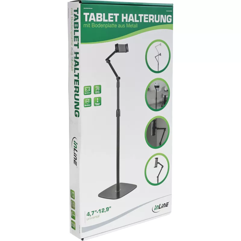 InLine Uchwyt na tablet z metalową płytą podstawy, do 12,9 cala, czarny