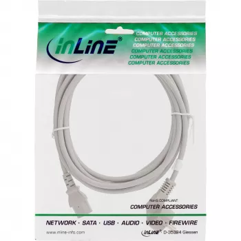 Kabel zasilający InLine, CEE 7/7 kątowy / 3-pin IEC C13 męski, szary, 5m