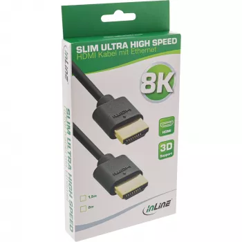 Przewód HDMI Slim Ultra High Speed M/M 8K4K pozłacany czarny 1,5 m