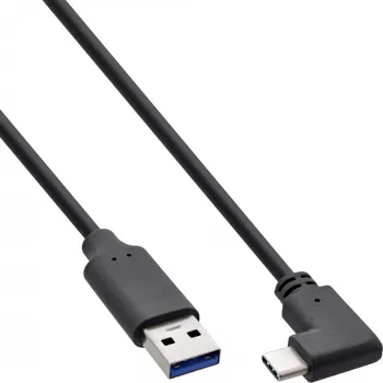 Kabel InLine USB 3.2, USB-C męski kątowy do USB-A męski, czarny, 1 m