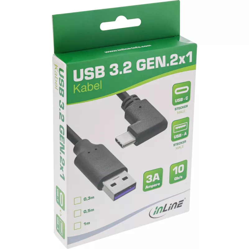Kabel InLine USB 3.2, USB-C męski kątowy do USB-A męski, czarny, 1 m