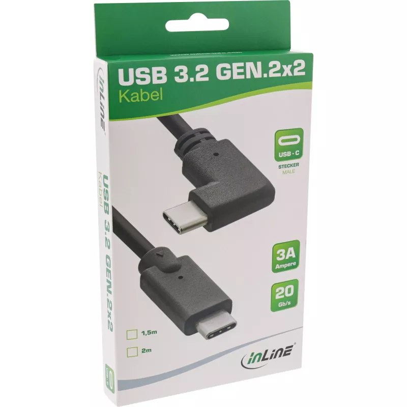 Kabel InLine USB 3.2 Gen.2, USB-C męski/męski kątowy, czarny, 1,5m