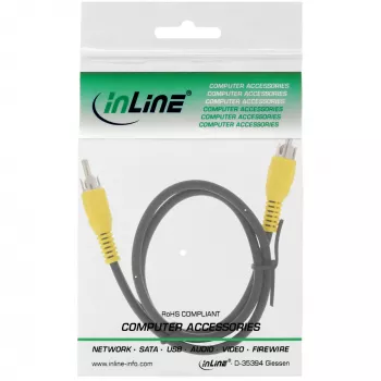 Kabel wideo InLine, 1x RCA M/M, żółte wtyki, 0,5 m, RCA, RCA, 0,5 m, Czarny