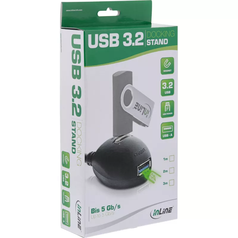 Kabel InLine USB 3.2 Gen.1 USB Typ A M / A Ż + zasilanie, ze stojakiem, czarny, 3 m