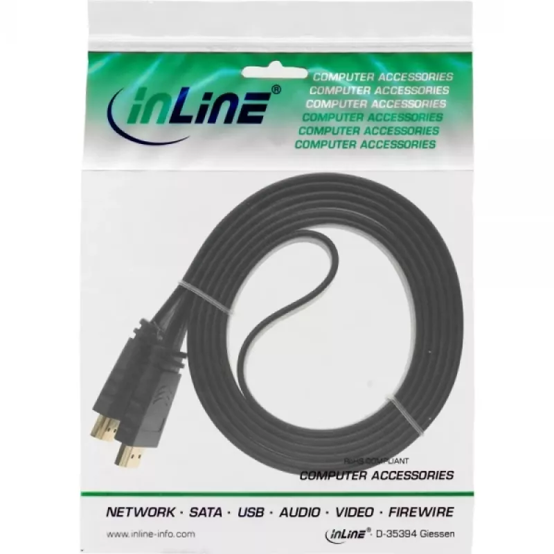 InLine Płaski kabel HDMI High Speed z Ethernetem, pozłacany, czarny, 2m