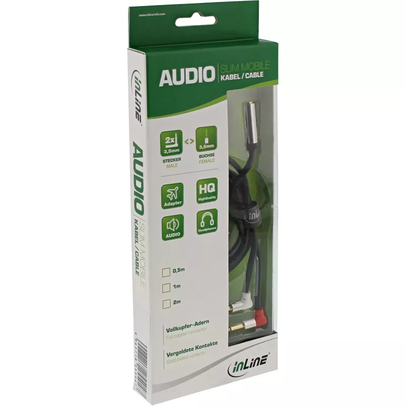 InLine cienki Audio kabel do siedzeń lotniczych 2x 3,5 mm M na 1x F, 1 m