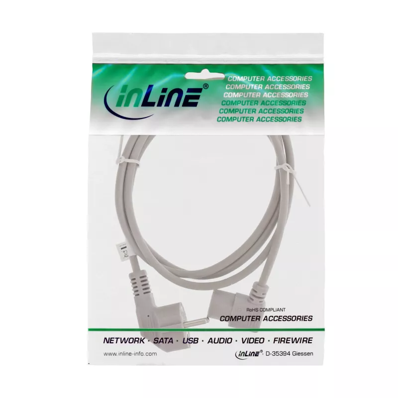 InLine kabel zasilający, CEE 7/7 kątowy / 3-pin IEC C13 kątowy, szary, 0,5 m