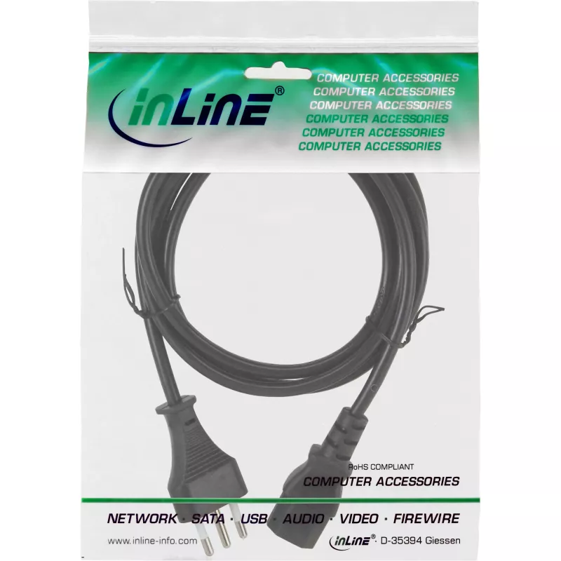 Kabel zasilający InLine Włochy (CEE 7/7) do 3-stykowego złącza IEC C13, 0,5 m, 250 V 10 A