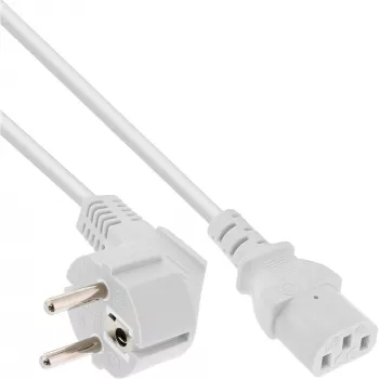 Kabel zasilający InLine, CEE 7/7 kątowy / 3-pin IEC C13 męski, biały, 1 m