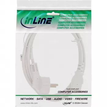 Kabel zasilający InLine, CEE 7/7 kątowy / 3-pin IEC C13 męski, biały, 1 m