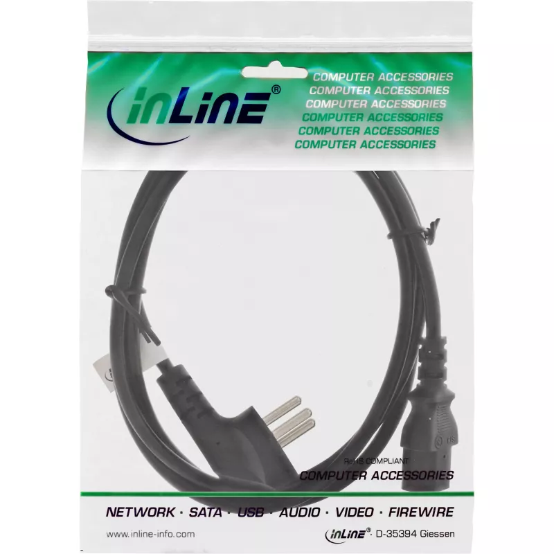 Kabel zasilający InLine, wtyk izraelski typu H / 3-pin IEC C13 męski, 3m