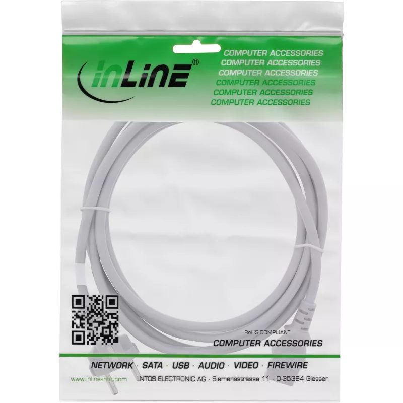 InLine kabel zasilający, CEE 7/7 prosty / 3-pin IEC C13 męski, szary, 1 m