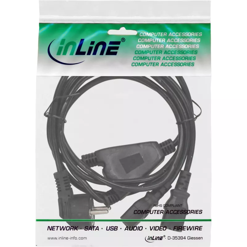 InLine kabel Y-zasilający 1x CEE 7/7 kątowy / 2x 3-pin IEC C13 męski, 3m