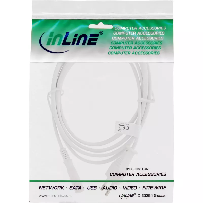 Kabel zasilający InLine, wtyk Euro / wtyk Euro8, biały, 2,0 m