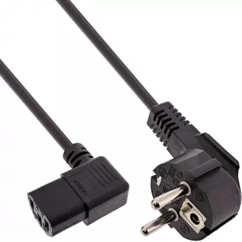 InLine Kabel zasilający, CEE 7/7 kątowy / 3-pin IEC C13 lewy kątowy, czarny, 3m