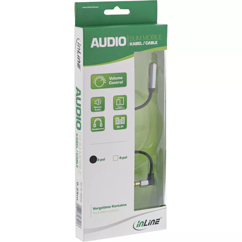 InLine cienki Audio kabel 3.5mm M kątowy / F, with volume control 0.25m
