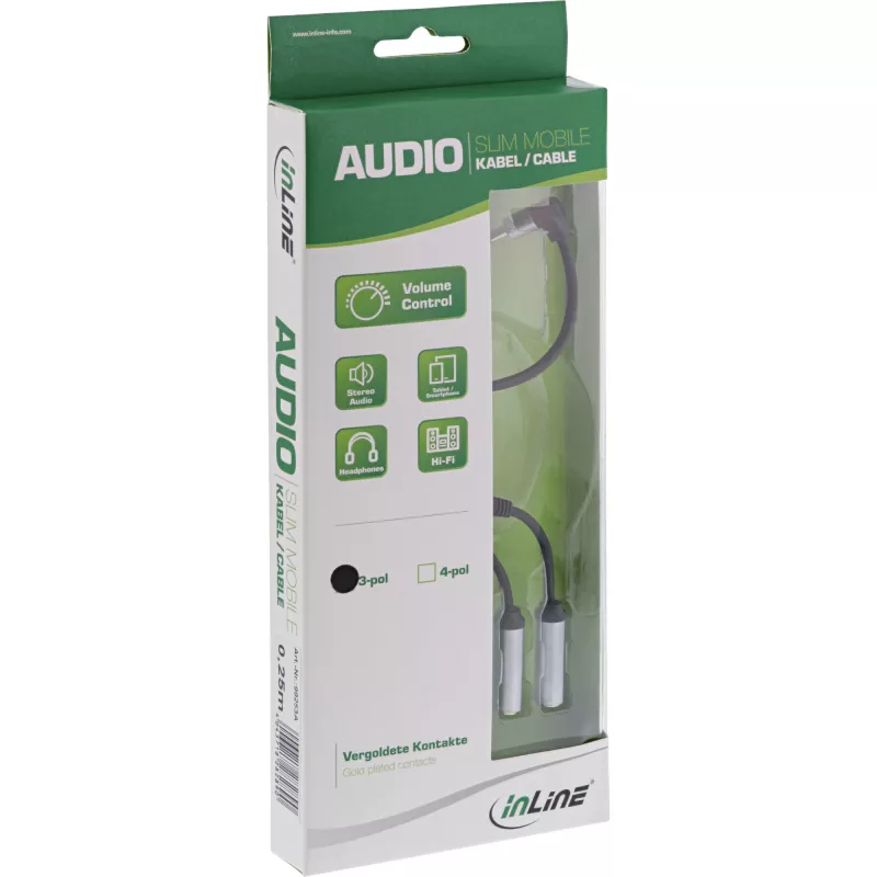 InLine cienki Audio Y-Cable 3.5mm M / 2x F, with volume control 0.25m
