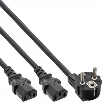 Kabel Y InLine 1x CEE 7/7 kątowa / 2x 3-stykowe wtyczki IEC C13 męskie, 5 m