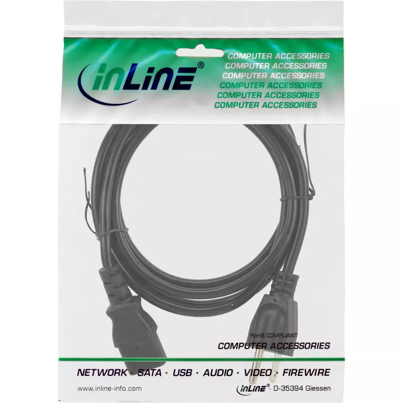 Kabel zasilający InLine USA męski / 3-pin IEC C13 męski, 18 AWG, 0,5m