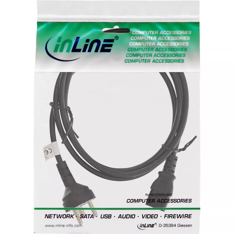 Kabel zasilający InLine Duńska wtyczka Typ K męska / 3-pinowe gniazdo IEC C13 męskie, 5m