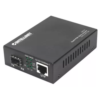 Intellinet Gigabit PoE+ Media Converter, 1 x 1000Base-T RJ45 Port na 1 x port SFP, PoE+ Injector