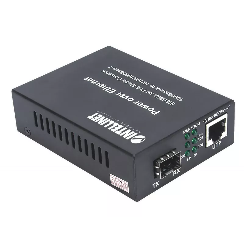 Intellinet Gigabit PoE+ Media Converter, 1 x 1000Base-T RJ45 Port na 1 x port SFP, PoE+ Injector