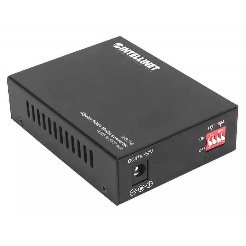 Intellinet Gigabit PoE+ Media Converter, 1 x 1000Base-T RJ45 Port na 1 x port SFP, PoE+ Injector