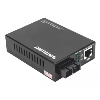 Intellinet Gigabit PoE+ Media Converter, port 1000Base-T RJ45 do 1000Base-LX (SC) jednomodowy, 20 km, wstrzykiwacz PoE+