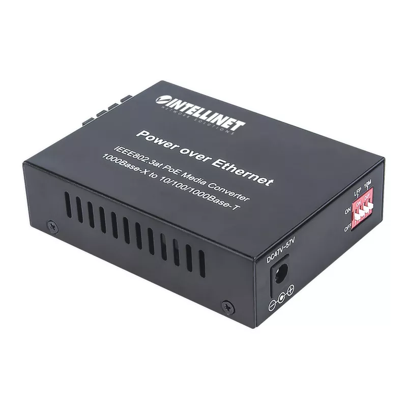 Intellinet Gigabit PoE+ Media Converter, port 1000Base-T RJ45 do 1000Base-LX (SC) jednomodowy, 20 km, wstrzykiwacz PoE+