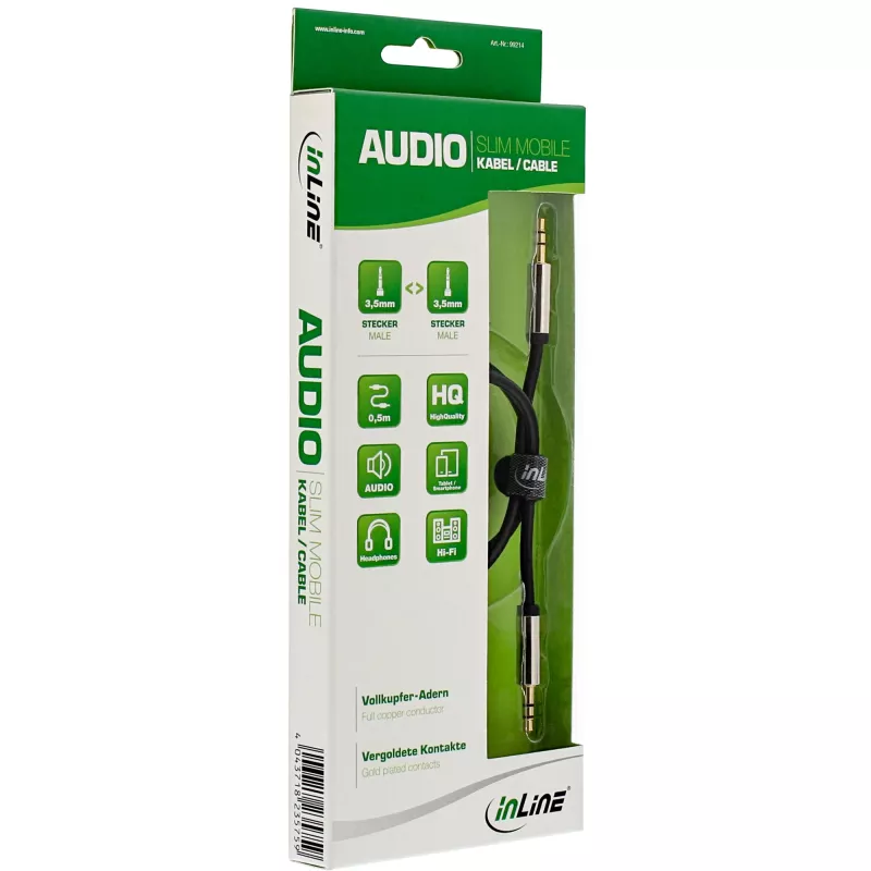 InLine cienki kabel audio 3,5 mm męski / męski stereo 0,5 m