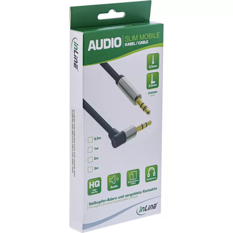 InLine cienki Audio kabel 3.5mm męski / męski kątowy stereo 0,5 m