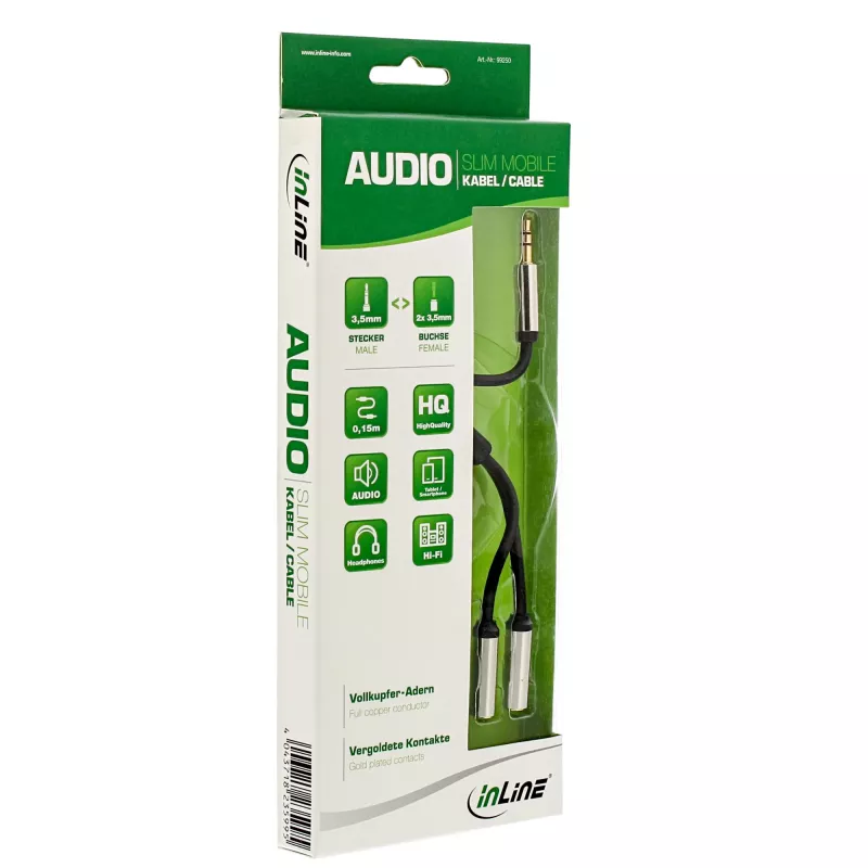InLine cienki Audio Y-Cable 3.5mm męski / 2x żeński 0.15m