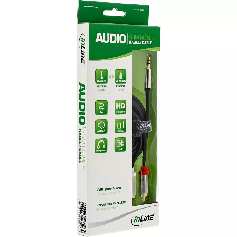 InLine cienki Kabel audio 3,5 mm męski / 2x RCA męski 10 m