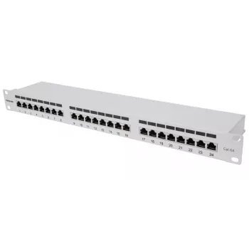 Intellinet Patch Panel, Cat6a, FTP, 24-Port, 1U, Shielded, 90° Top-Entry Punch Down Blocks, szary
