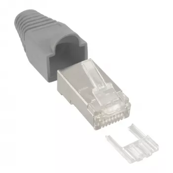 Wtyk zaciskowy InLine RJ45 8P8C ekranowany z nawlekaczem i ochroną przed zgięciem szary