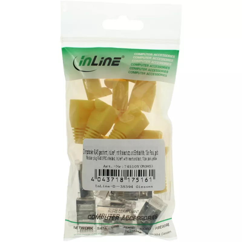 InLine Crimp Connector RJ45 8P8C shielded w. threader+bend protection, żółty