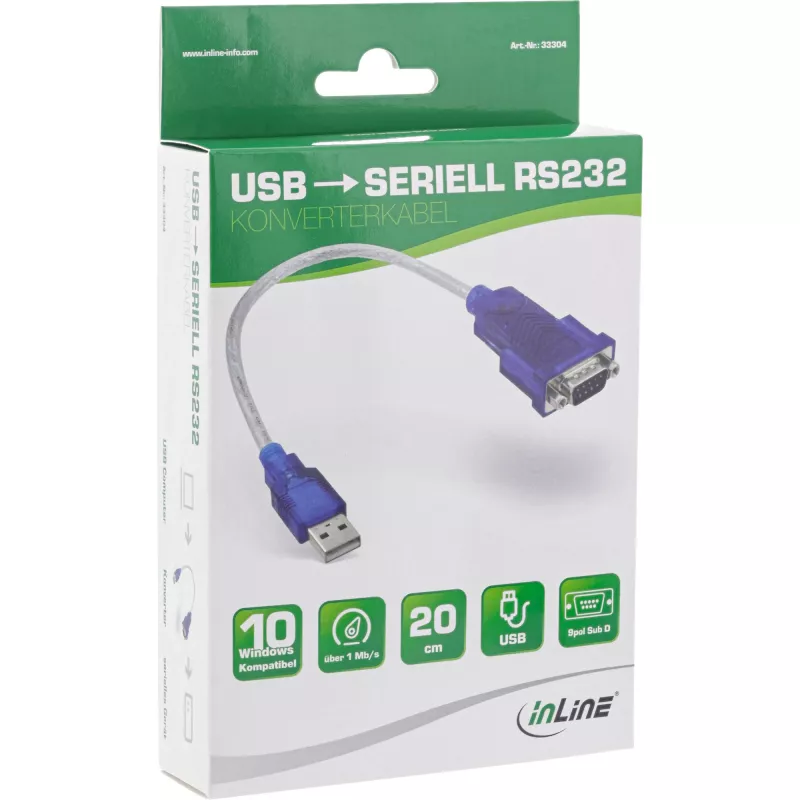 adapter kablowya InLine USB na szeregowy, USB Type A męski / DB9 męski, ok. 0,2 m