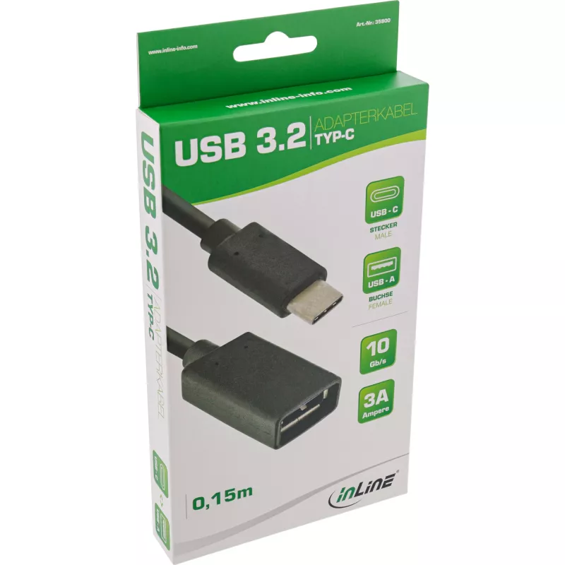 adapter kablowya InLine USB 3.2 Gen.1x2, USB-C męski / A żeński, czarny, 0.15m
