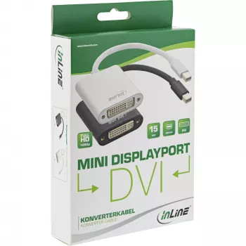 Adapter InLine Mini DisplayPort męski / DVI-D 24+1 żeński Aluminium czarny, 0,15m