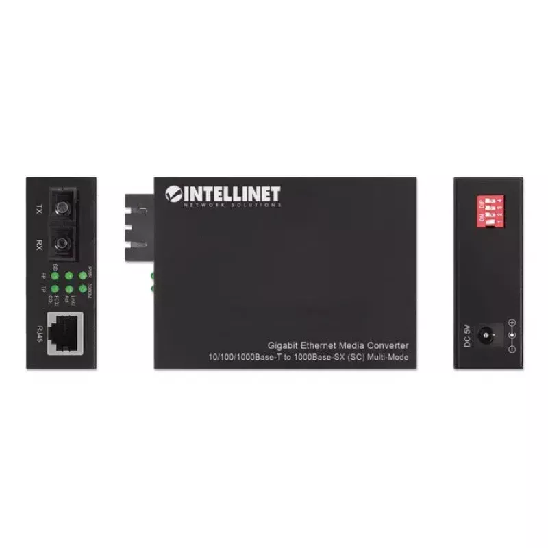 Intellinet Konwerter mediów Gigabit Ethernet 10/100/1000Base-T na 1000Base-SX (SC) wielomodowy, 550 m, Autonegocjacja