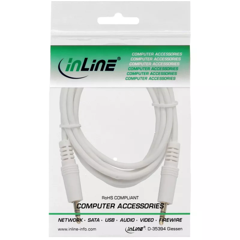 Kabel audio InLine 3,5 mm stereo męski/męski, biało-złoty, 1,5 m