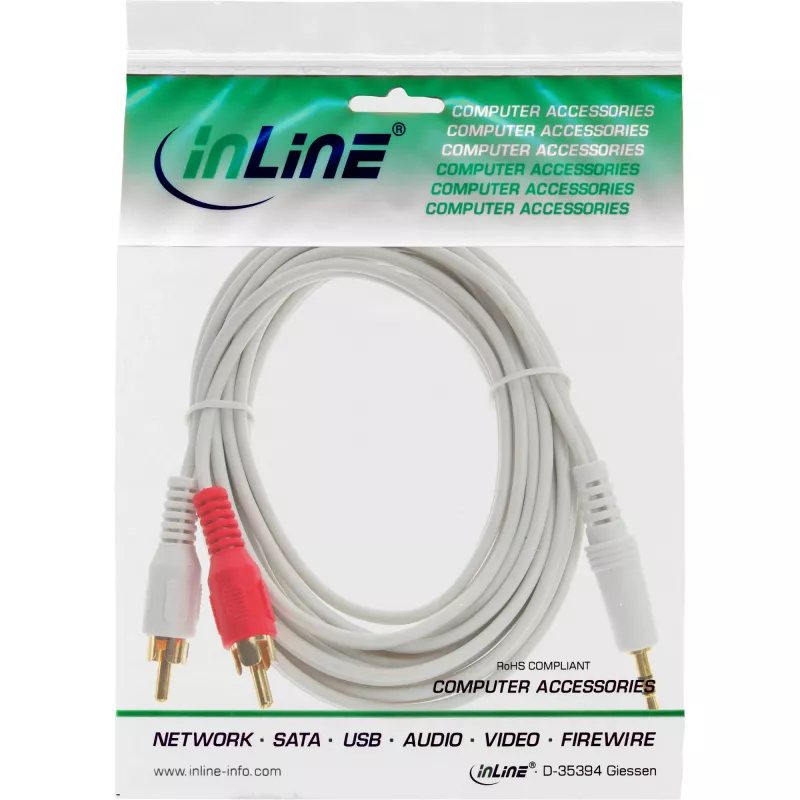 Kabel audio InLine 2x RCA męski / 3,5 mm męski stereo biały/złoty 3 m