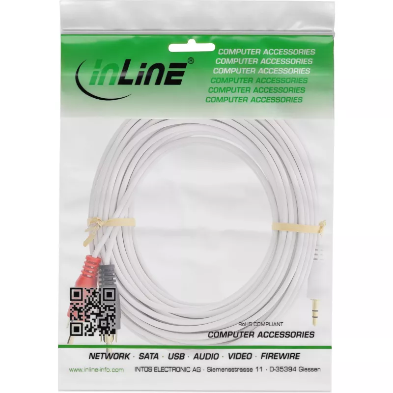 InLine Kabel audio 2x RCA męski / 3,5 mm męski stereo biały/złoty 5 m