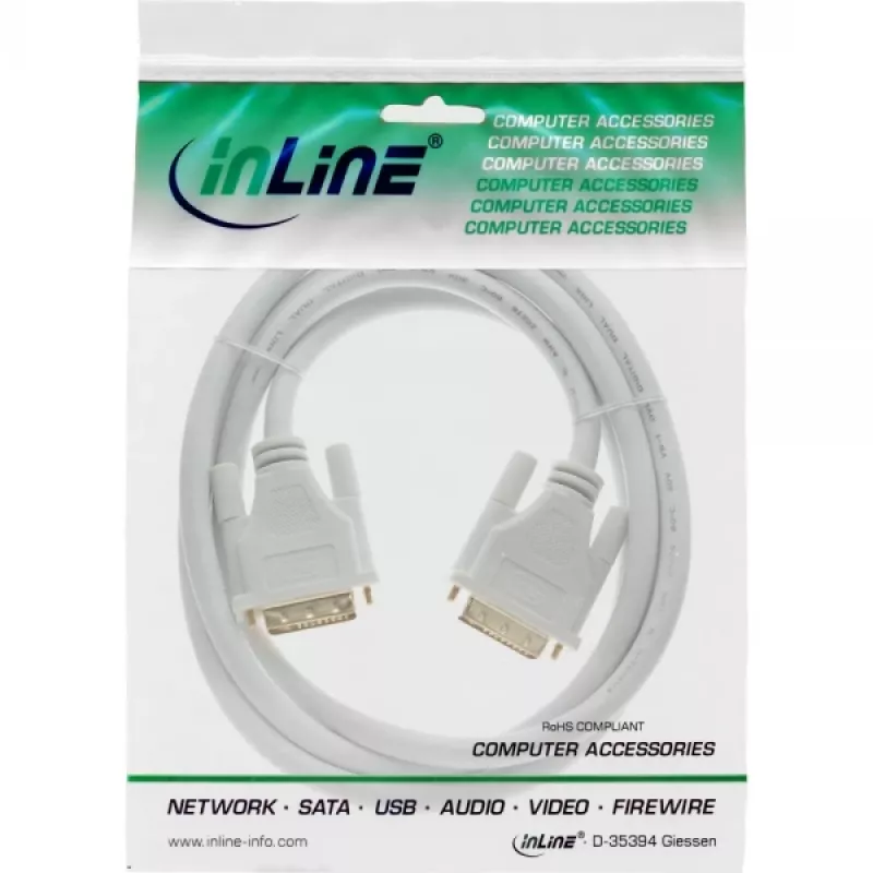Kabel InLine DVI-D 24+1 męski / męski DVI Dual Link biały/złoty 3m