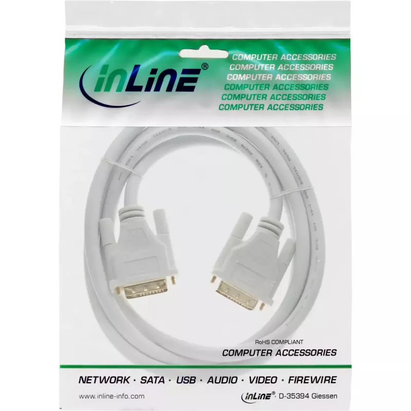 Kabel InLine DVI-D 24+1 męski / męski DVI Dual Link biały/złoty 2m